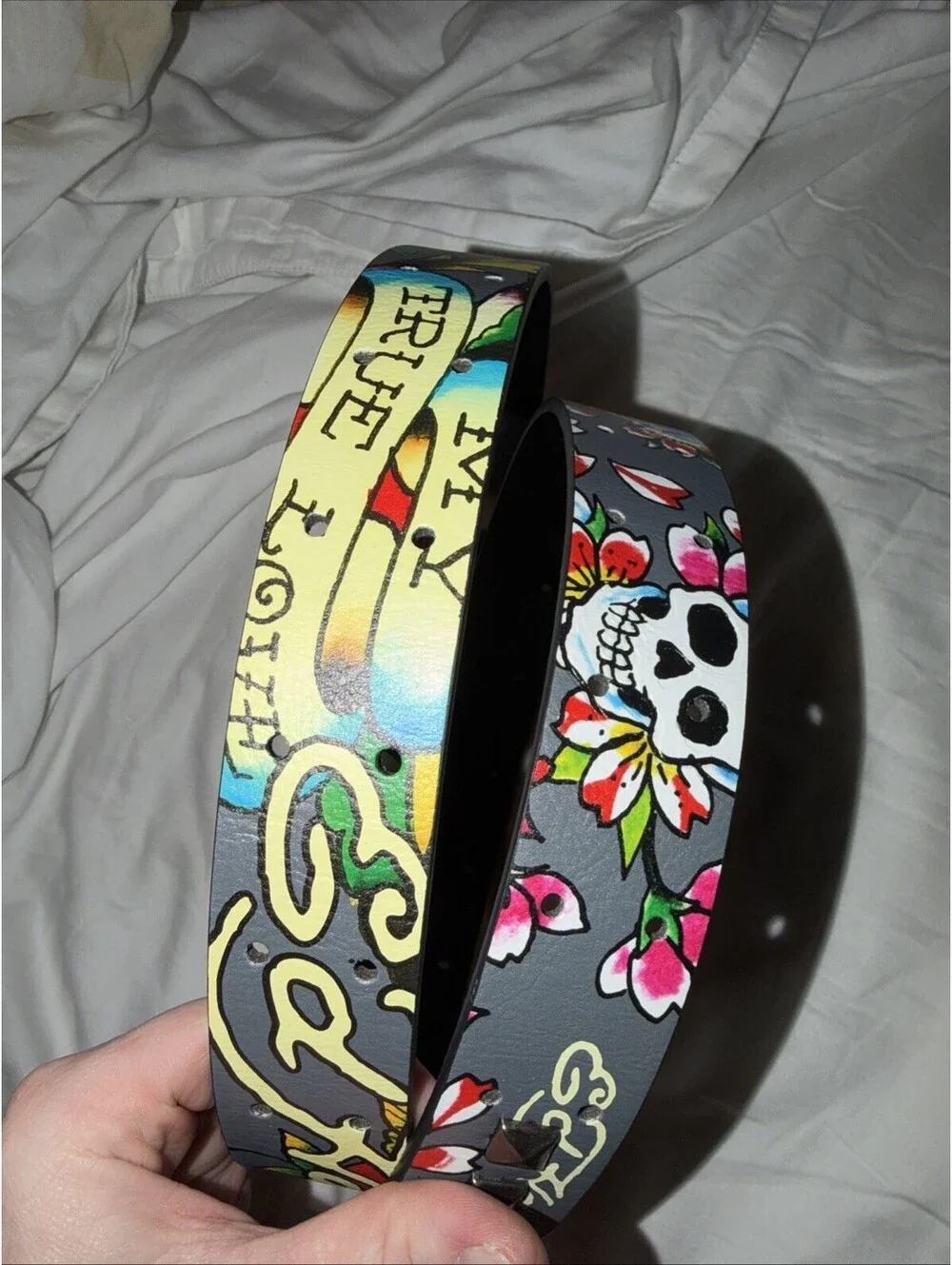 NWT Y2K  Gray/black Skulls True Love Ed Hardy belt 36
