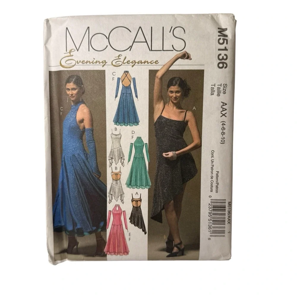 Vtg‎ McCalls Dancing Evening Dress Gloves Sewing Pattern 5136 4-10 Uncut
