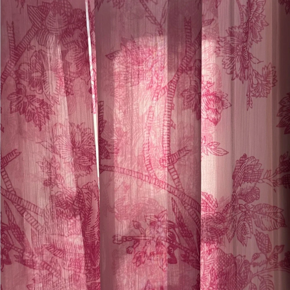 Pink sheer loral vine / botanical toile print curtain set of 2 84inches