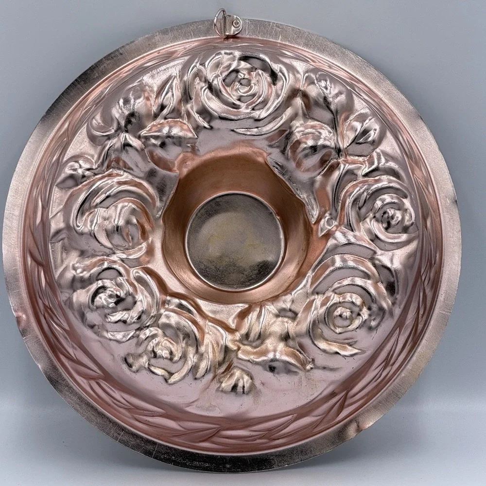 VTG Pink Rose Wall Hanging Mold Coquette Floral Kitchen Decor 5 Cup Cottage