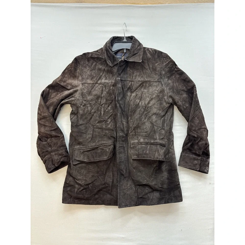 Banana Republic Mens Suede Leather Jacket Brown Button Quilted Coat Small