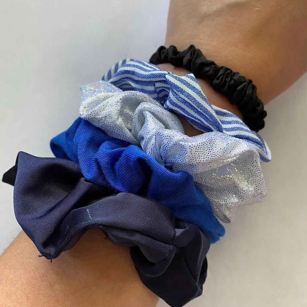 Set of 5 Scrunchies - Navy Stripe Metallic