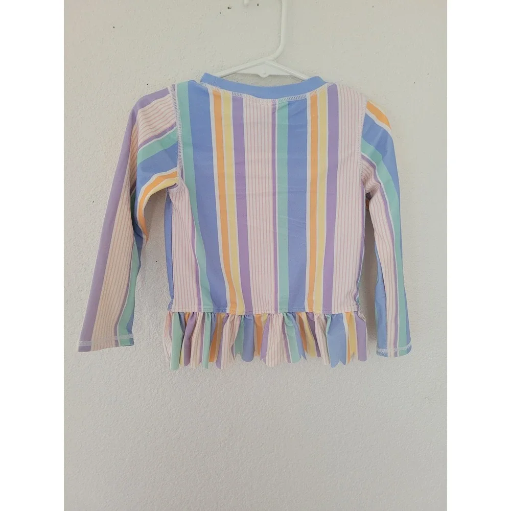 Ruffle‎ Butts Toddler Girls 3T Rash Guard Long Sleeve Stripe Ruffle Swim Top #2