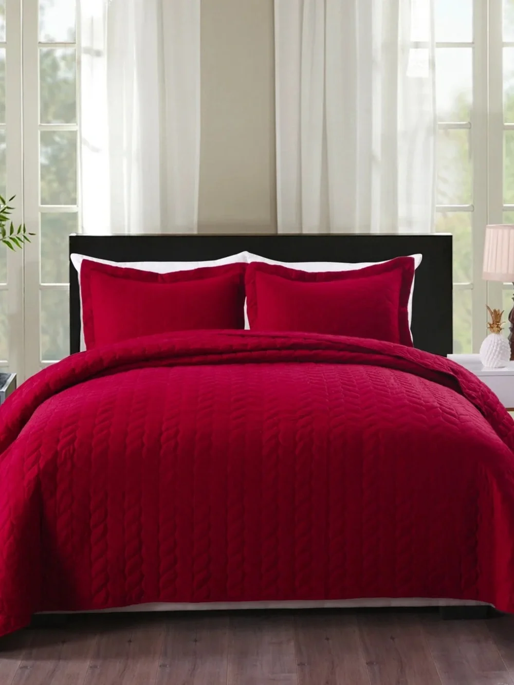 SOLID COLOR LEAF QUILTED 3 PIECE LIGHTWEIGHT QUILT king BEDSPREAD SET