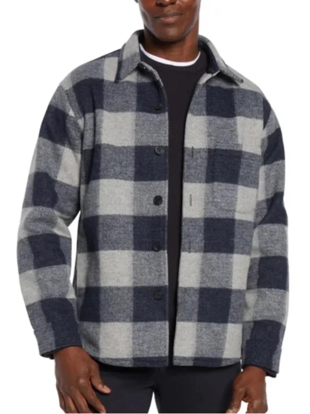 Banana Republic Plaid‎ Warm Jacket Blue Gray Buffalo Check Large