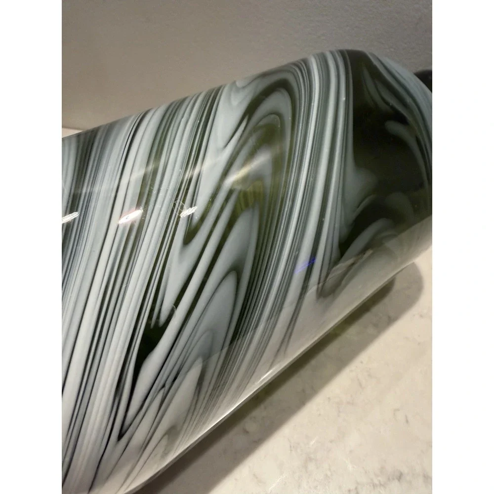 IKEA Avocado Green‎ & White Swirl Blown Glass Lrg Vase Design by Iina Vuorivirta