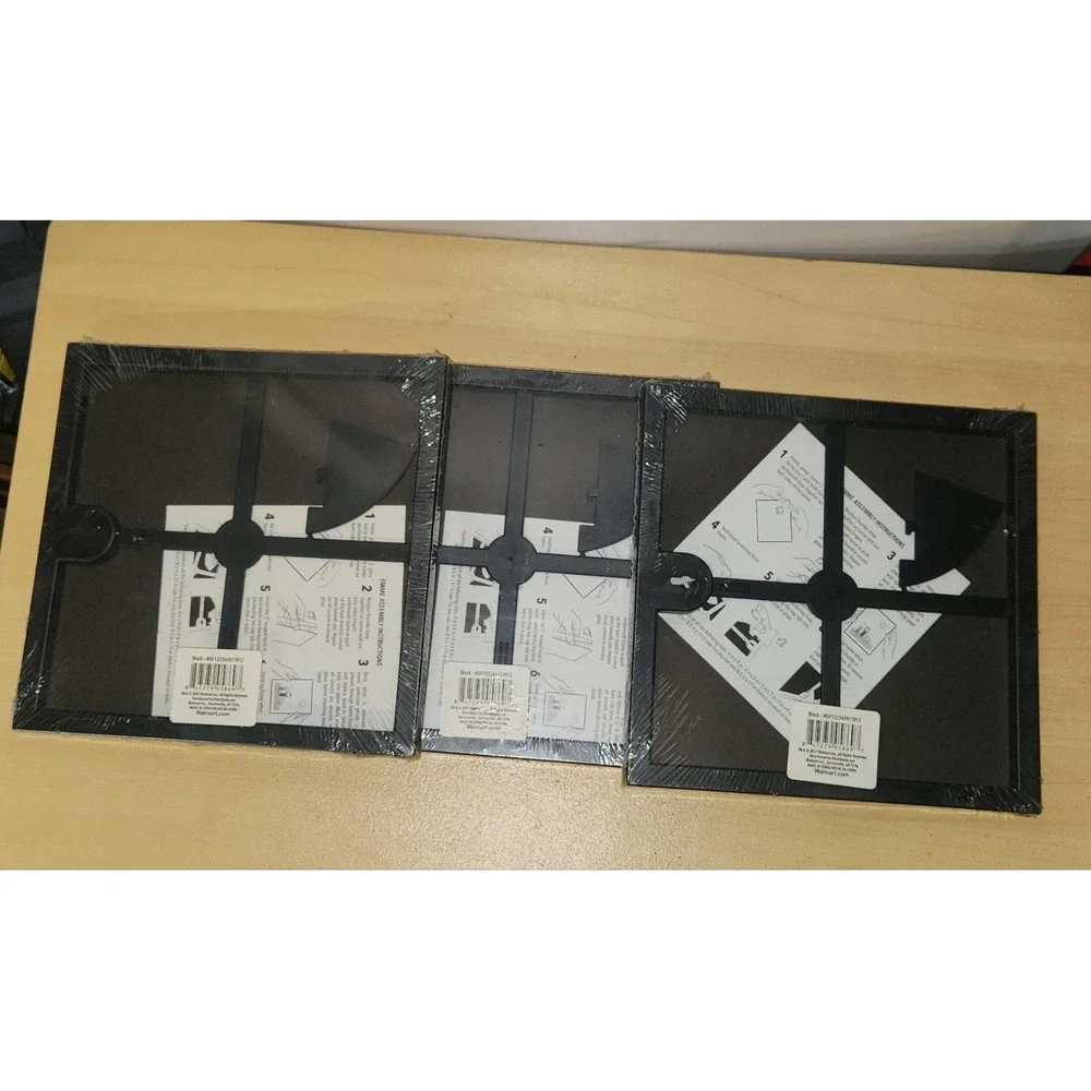 3 Pack Mainstays 8 x 8 Inch Black Finish Front Loading Picture Frames~NEW