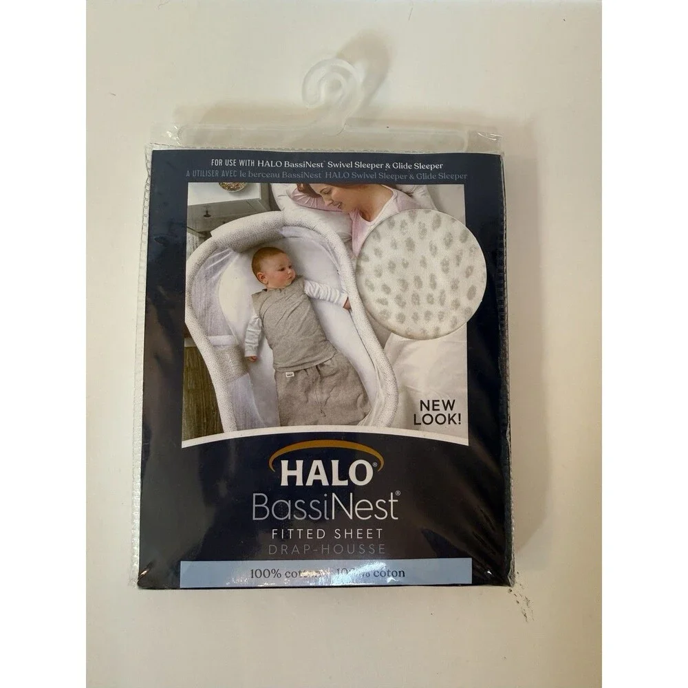 HALO Bassinest Fitted Sheet Gray Dot 100% Cotton Swivel Sleeper NIP Baby Bedding