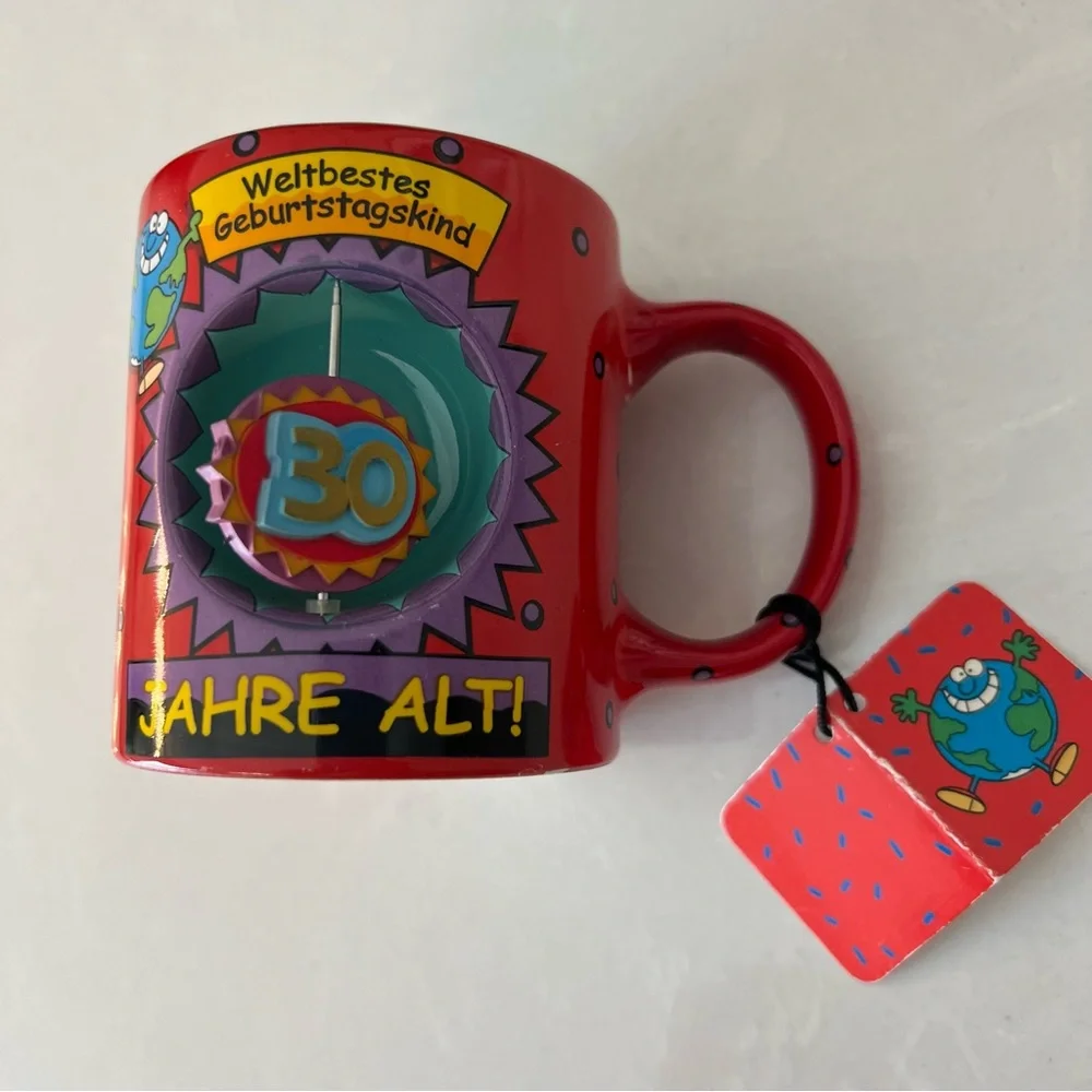 Vintage collectors mug 30 year birthday celebration in German 2002 colorful, red