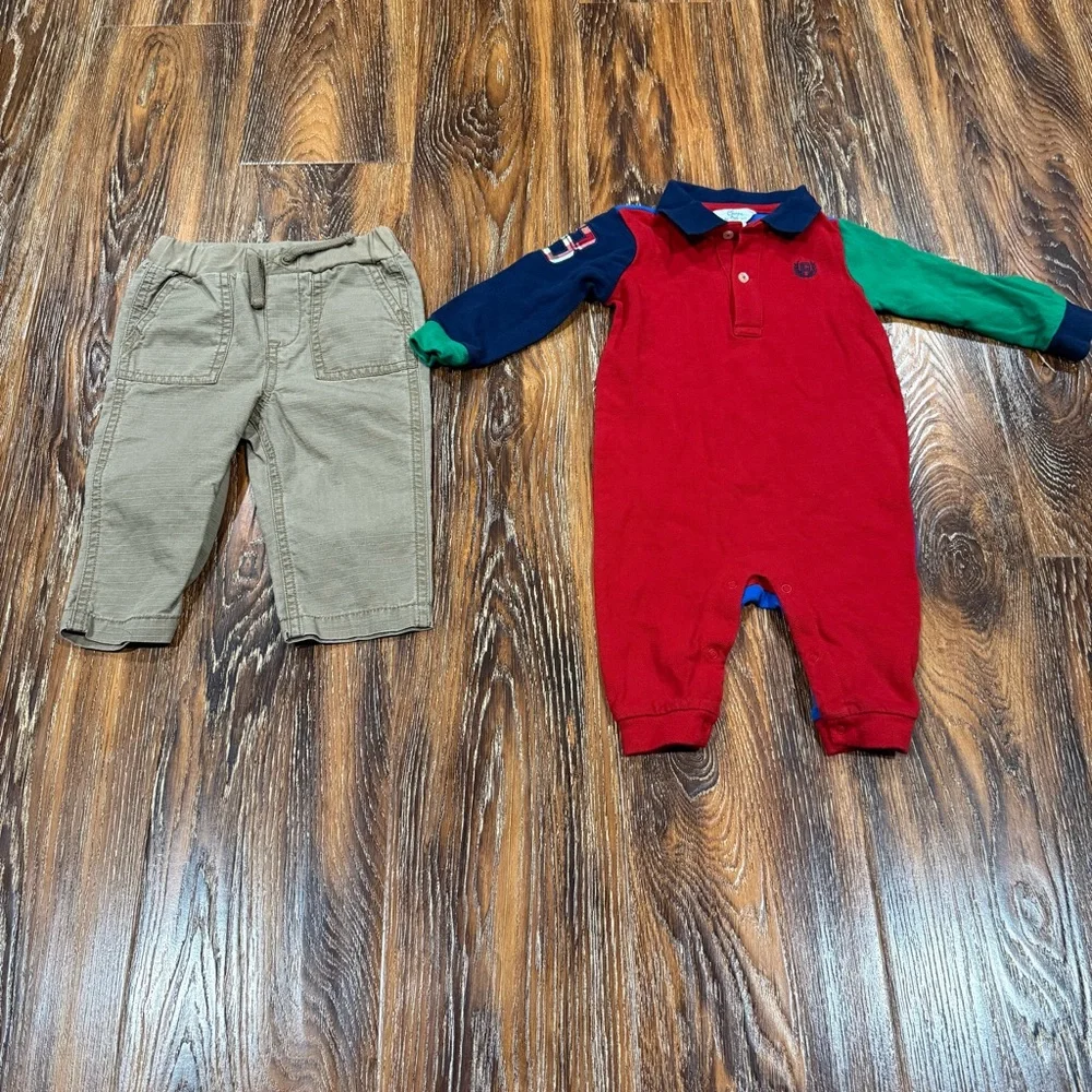 Polo Ralph Lauren Chaps 6-9M Romper Pants Set Baby Boy Multicolor Ripstop Cargo