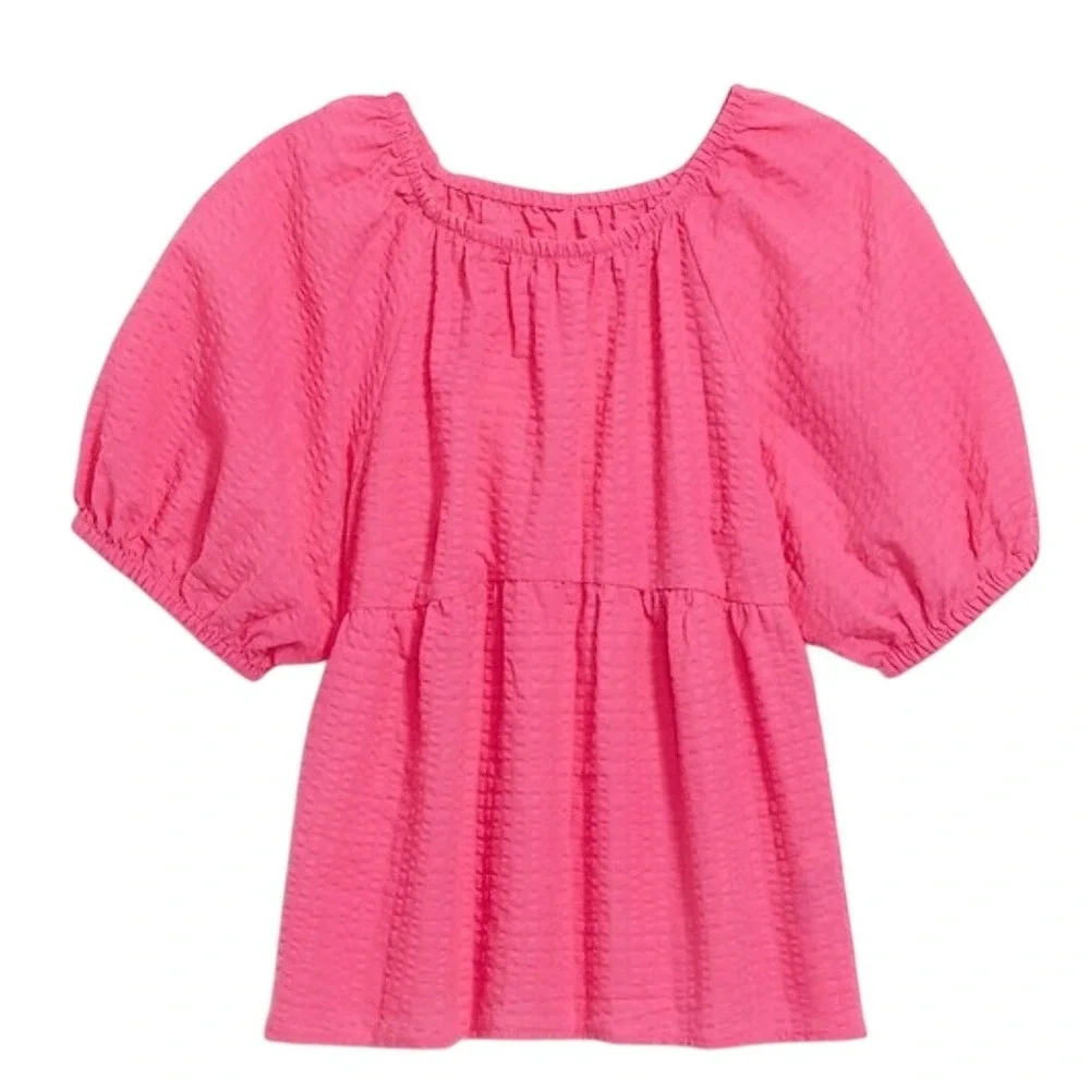 Nwt Old Navy Puff-Sleeve Seersucker Women Size 3X Loose Summer Comfort Swing Top