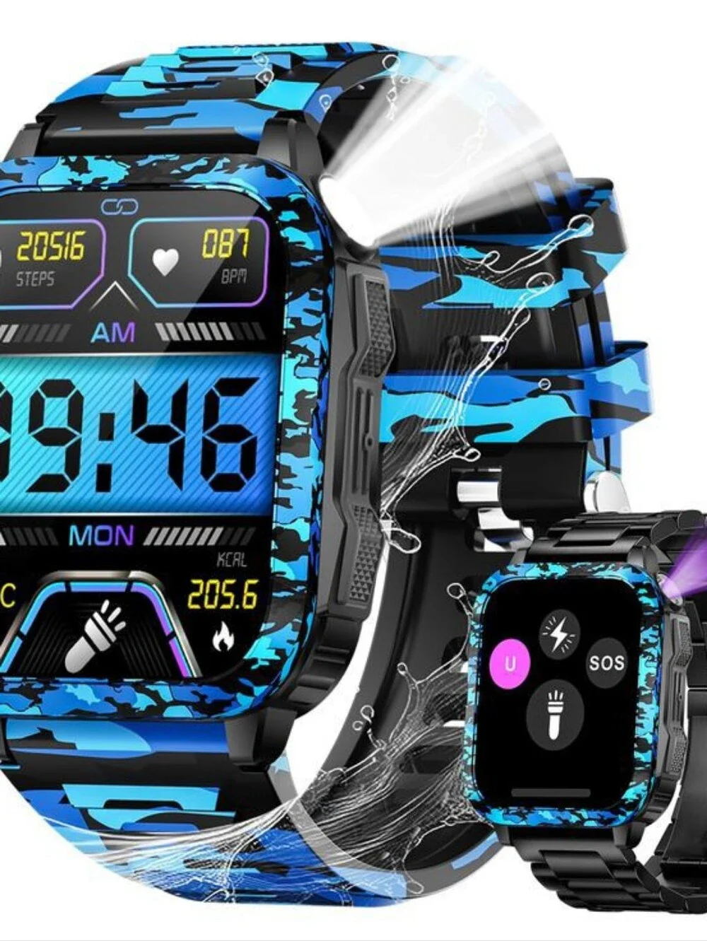 Nike Blue Camouflage Digital Sports Smartwatch with Black Accents