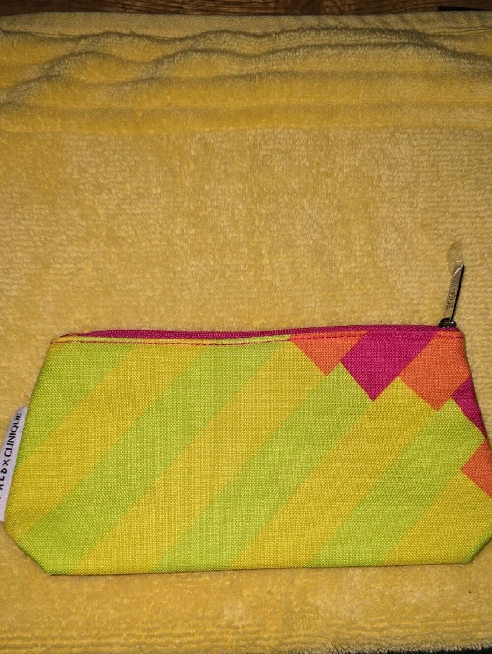 Clinique Diagonal Stripe Cosmetic Pouch - Pink, Orange, Lime