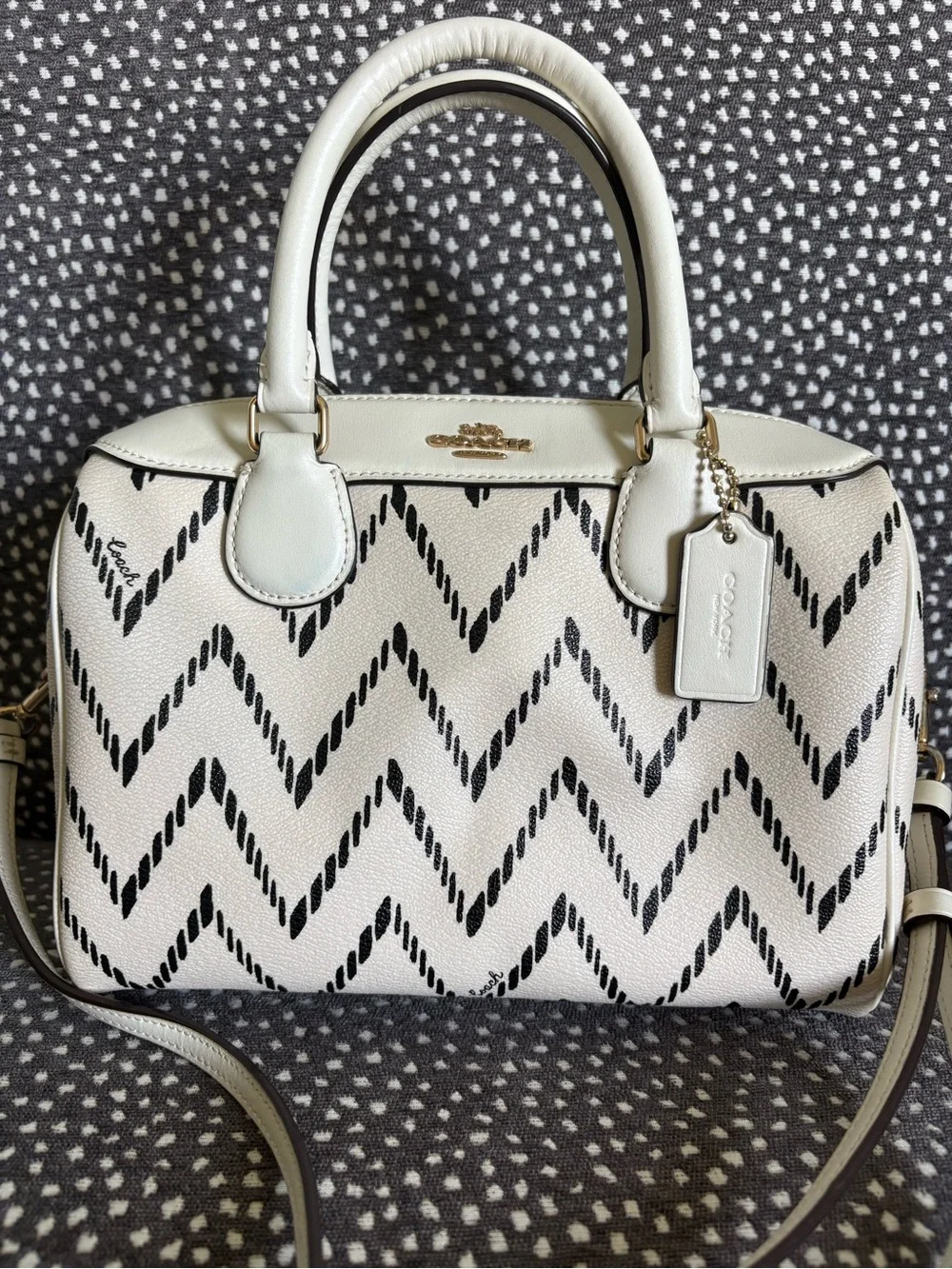 Coach White and Black Chevron Dome Satchel
