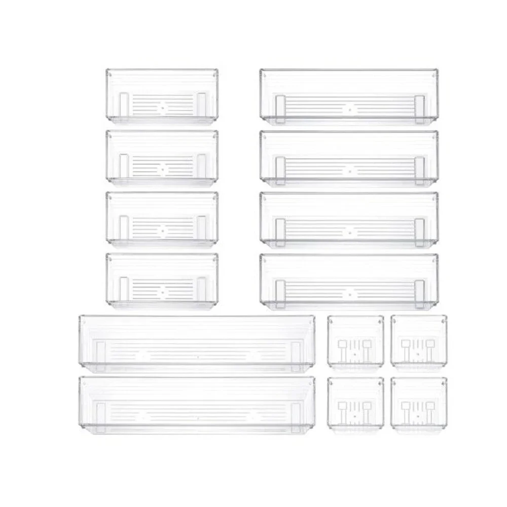 14 Pack Plastic Drawer Organizer Trays 4 Sizes Makeup Desk Kitchen Bathroom Clea