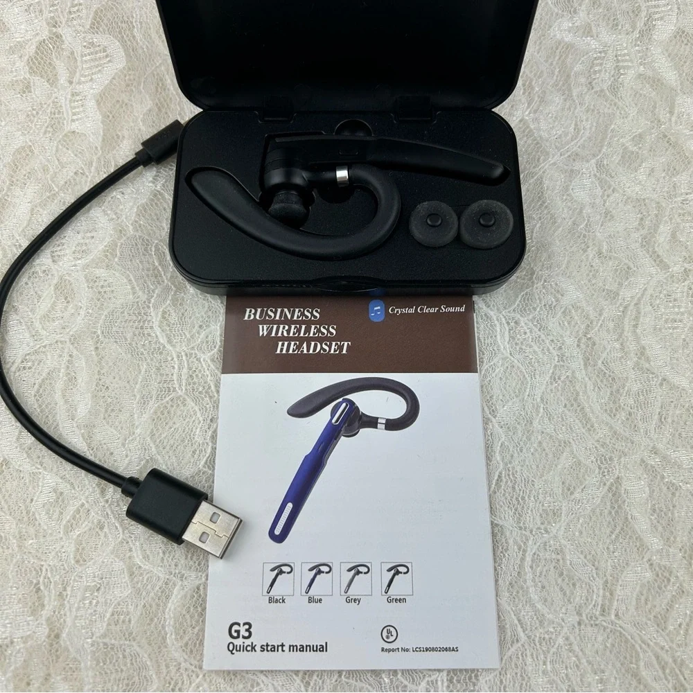 Bluetooth Wireless Headset Earpiece Mic Handsfree Single for Smartphones Music