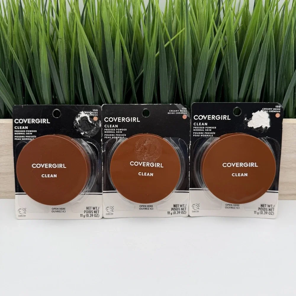 (3) COVERGIRL Clean Pressed Powder Foundation 150 CREAMY BEIGE Original Talc