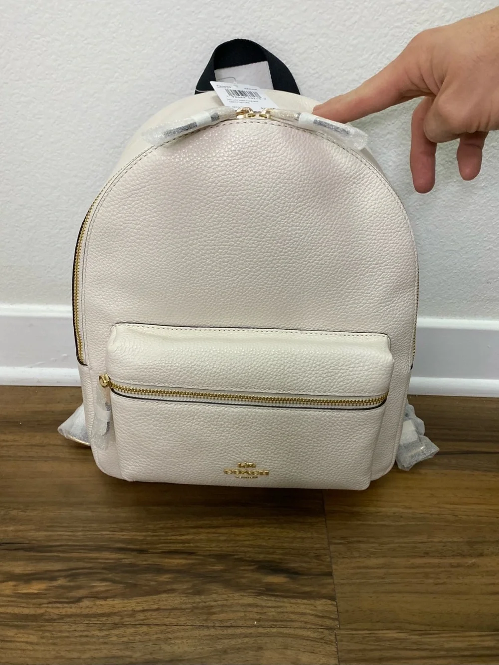 NWT COACH Pebbled Leather Cowhide White Ivory Cream Charlie