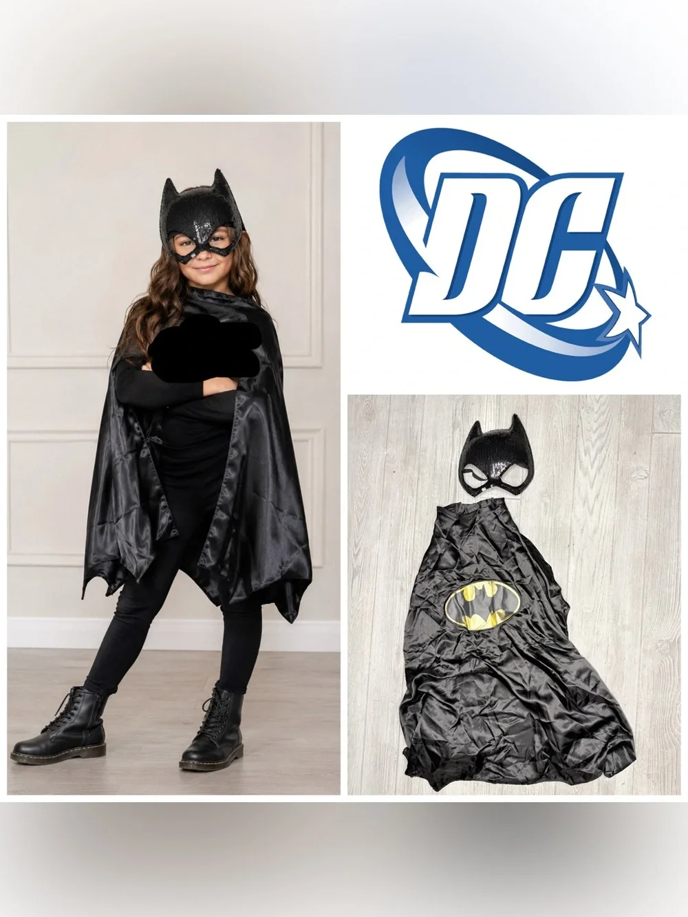 Sequin batgirl mask and cape halloween costume accessories cosplay dress up os