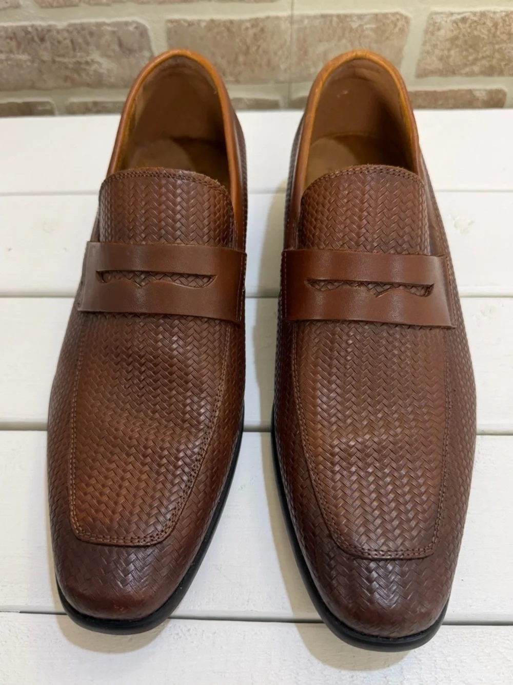 Florsheim Brown Woven Leather Loafers Size 8D Dress Shoes Slip On Classic
