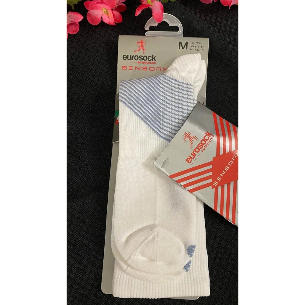 Eurosock Sensory Crew White Cloudy Compression Socks Size M Made in Italy NWT