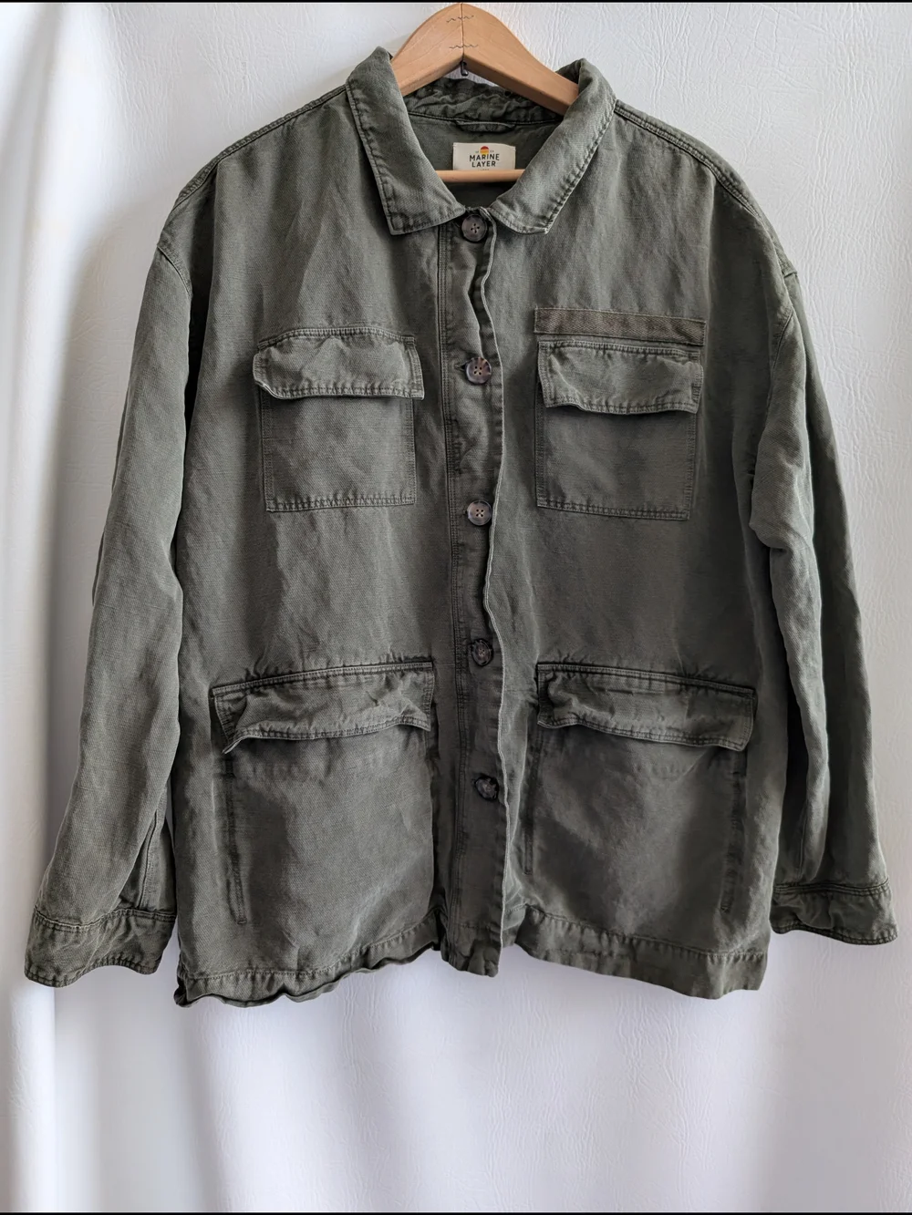 Marine Layer Olive Green Linen Lyocell Utility Field Jacket Chore Coat - L