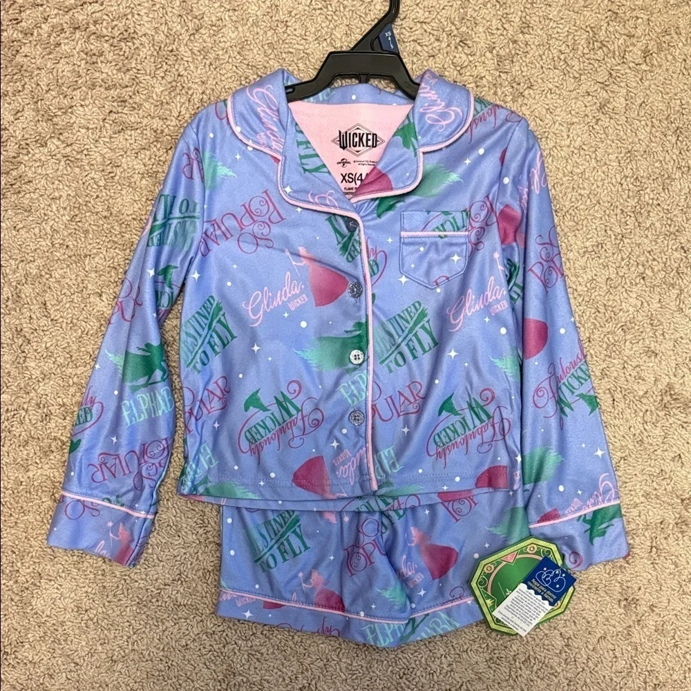Wicked Blue and Pink Kids Soft and Cozy Long Sleeve and Short Pajama Set size XS