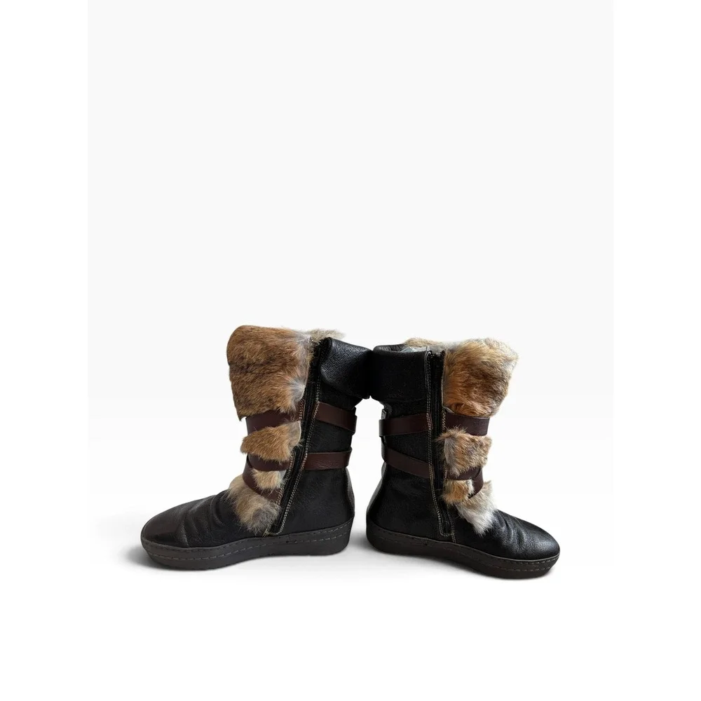 Manas Rabbit Fur Leather Winter Boots 36 Black Après Ski Luxury Boho Gorpcore