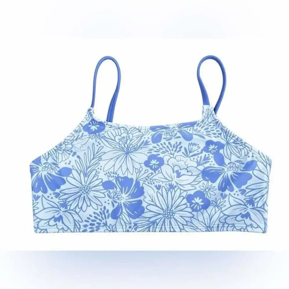 Art Class Blue Floral Swim Top Kids XL Bikini Top Cute Summer