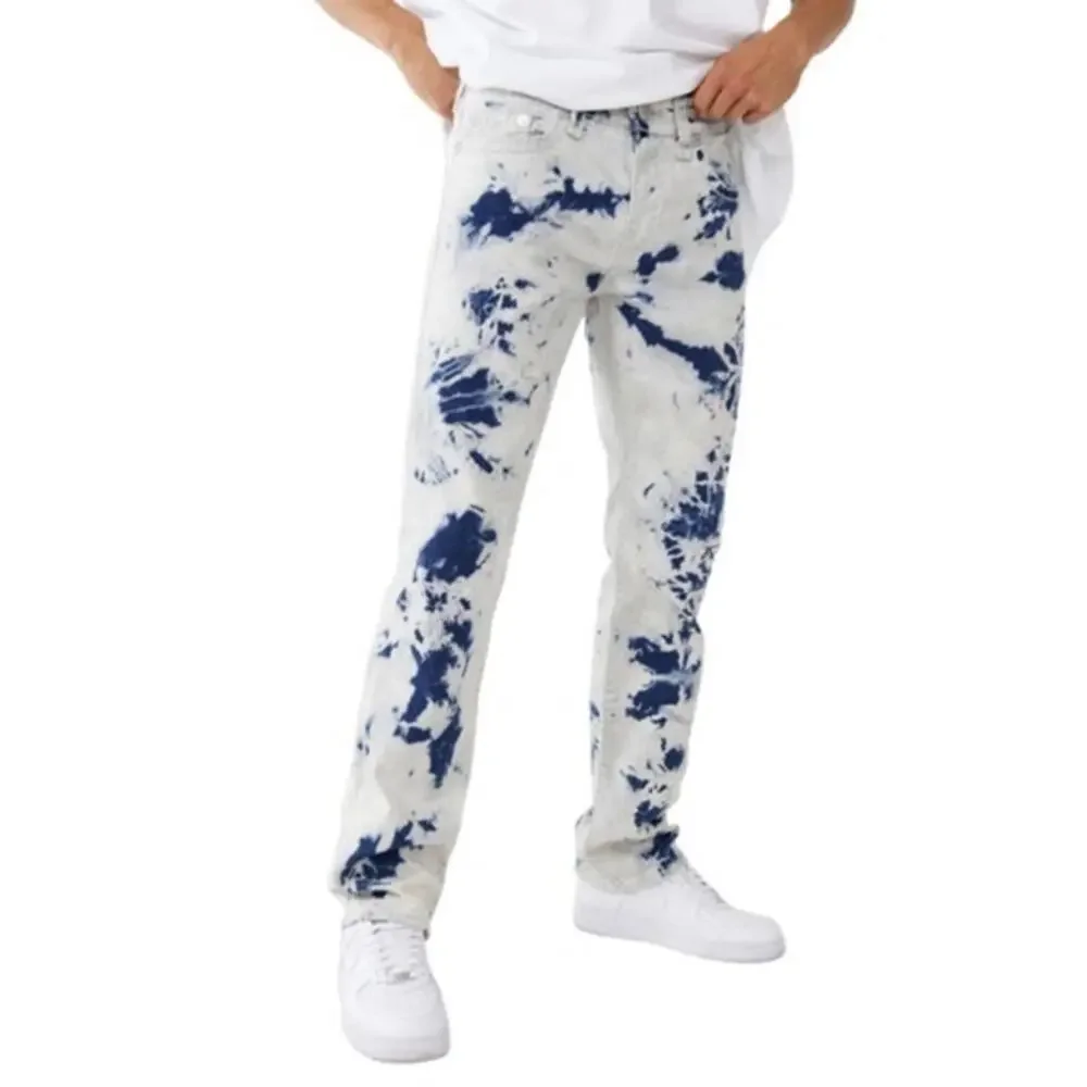NWOT TRUE RELIGION Jean 44 Ricky Relaxed Hydro Blue Tie Dye Zip Denim