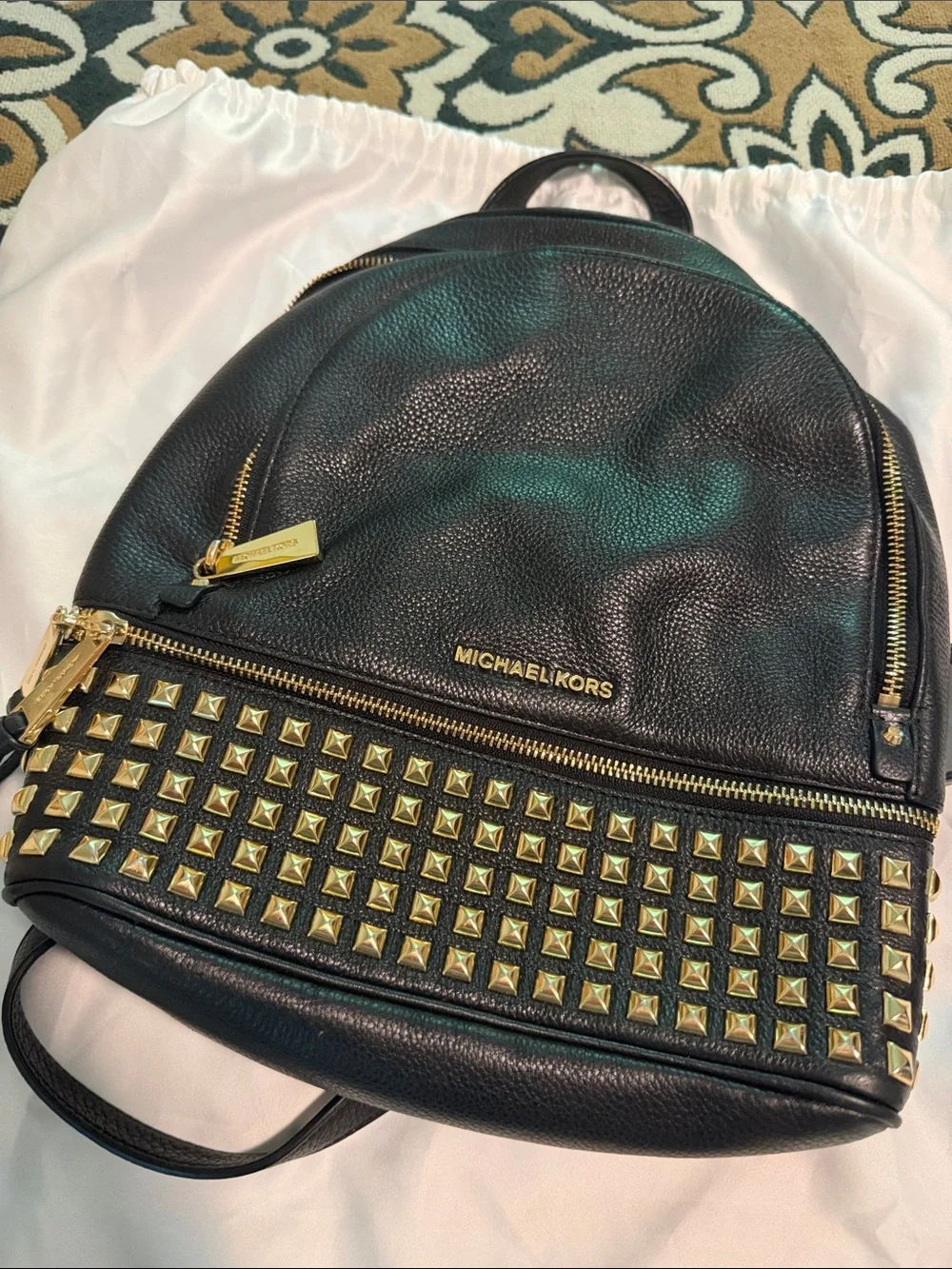 Michael Kors Black Leather Backpack with Gold Stud Details