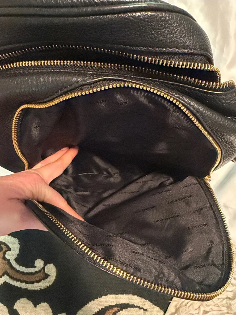 Michael Kors Black Leather Backpack with Gold Stud Details