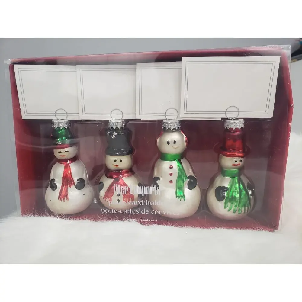 Christmas‎ Snowmen Place Card Holders Pier 1 Imports Glass Ornaments Table Top