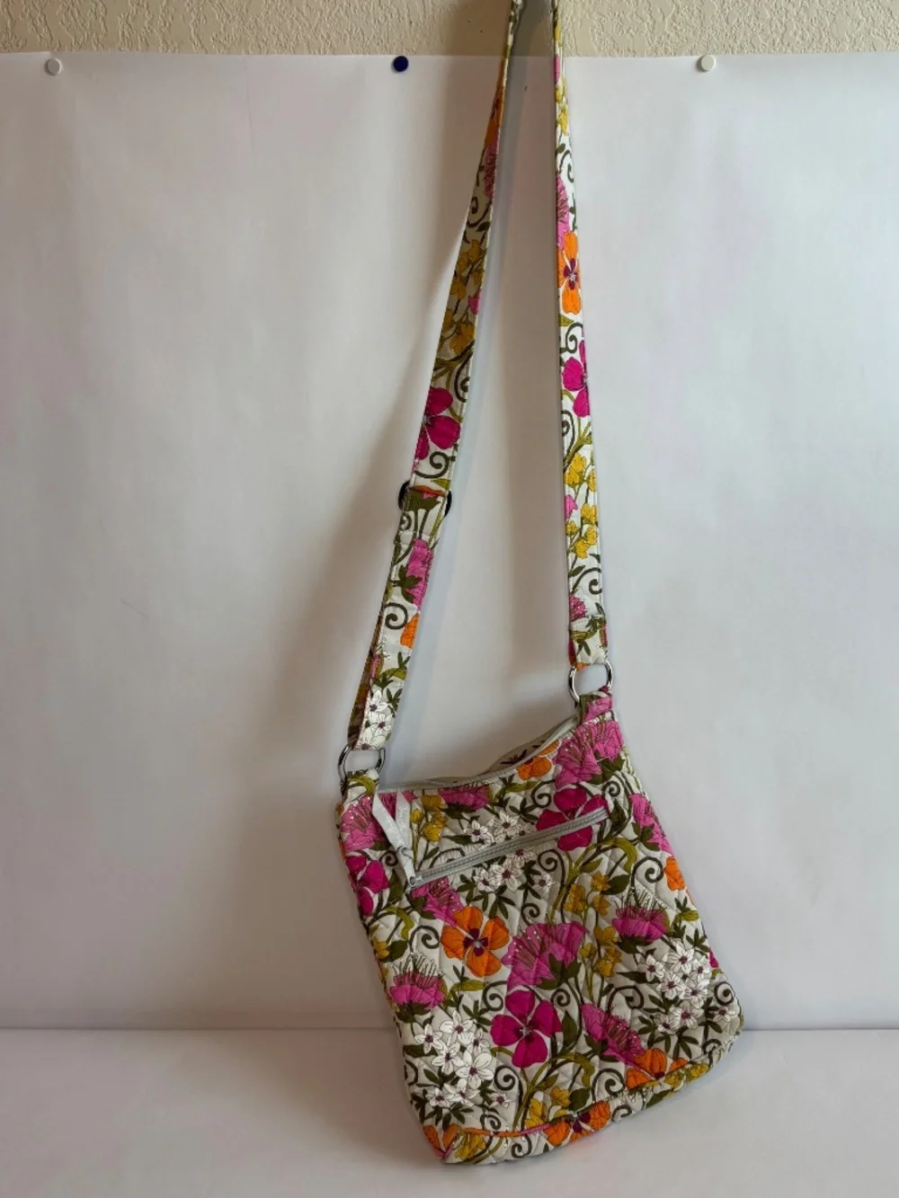 Vera Bradley Tea Garden Crossbody Hipster Purse Pink Orange Gray Floral