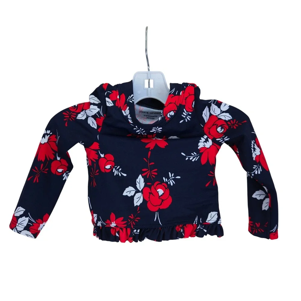Janie and Jack Girls Swim Shirt 6-12 months Rashguard Floral‎ Ruffle Beach Pool