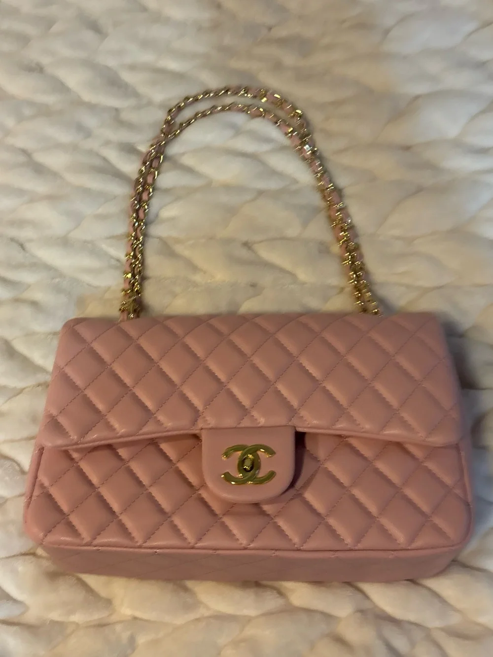 CHANEL Pink Quilted Shoulder Flap Bag with Gold Hardware