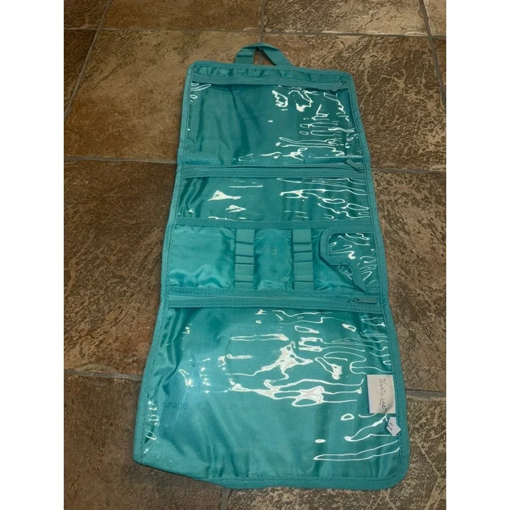 Thirty-One Teal Crosshatch Fold Up Family Organizer Hanging Travel Makeup Bag
