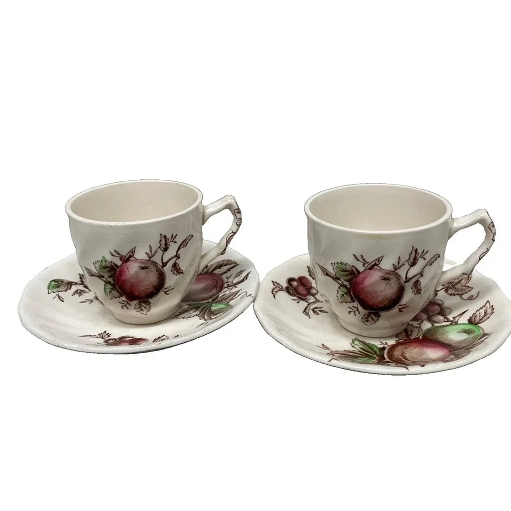 2 DemiTasse Cups & Saucers By Johnson Bros England Harvest Time Very Rare