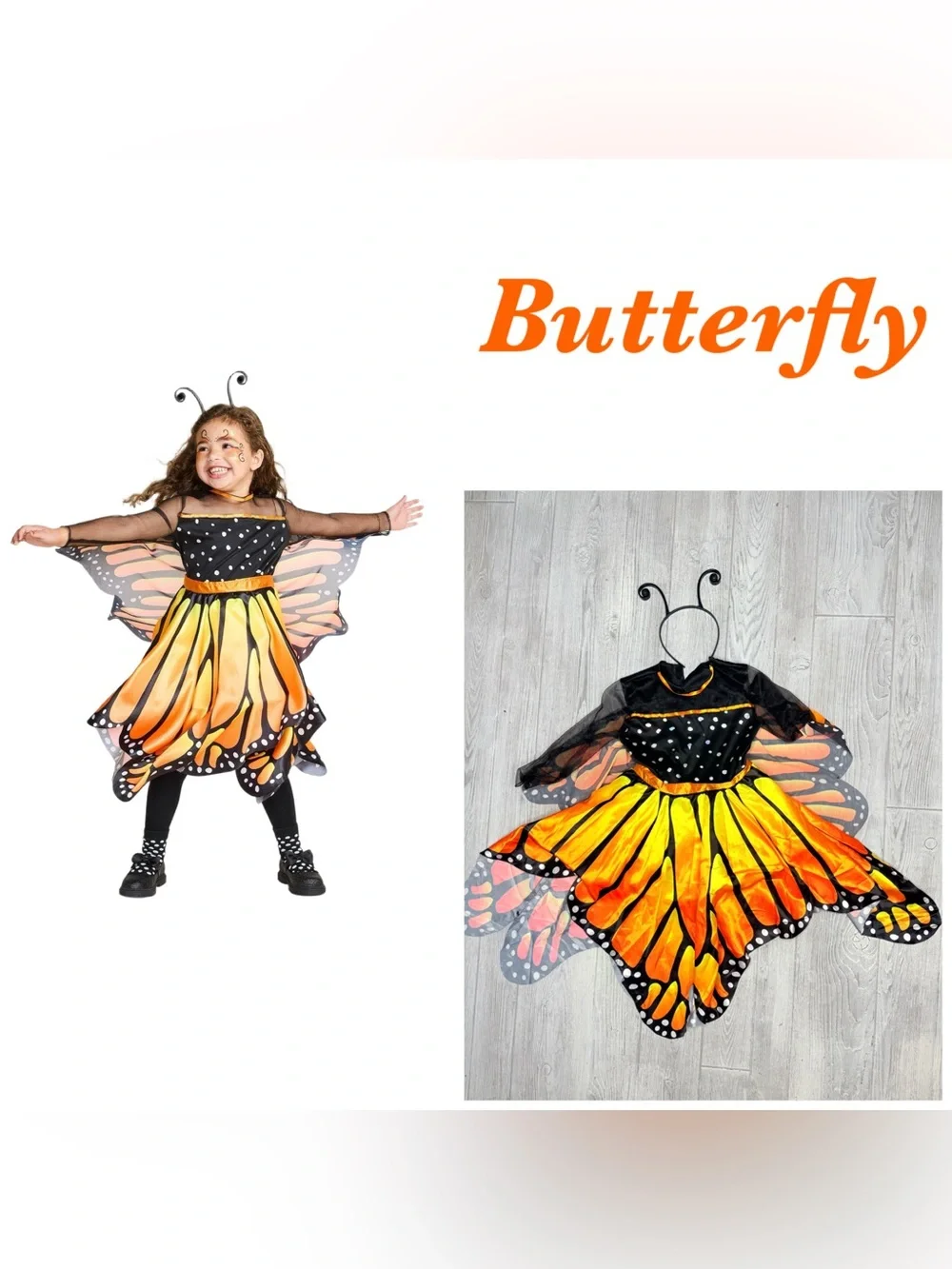 Glow under Blacklight Monarch Butterfly halloween Costume Dress dress up cosplay