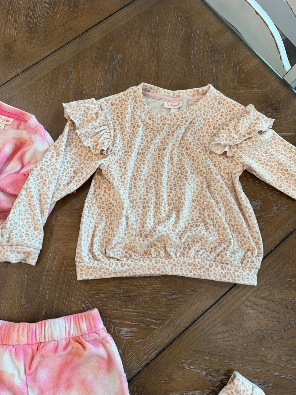 Cat & Jack Pink Tie-Dye and Cream Leopard Ruffle Pajama Set Duo