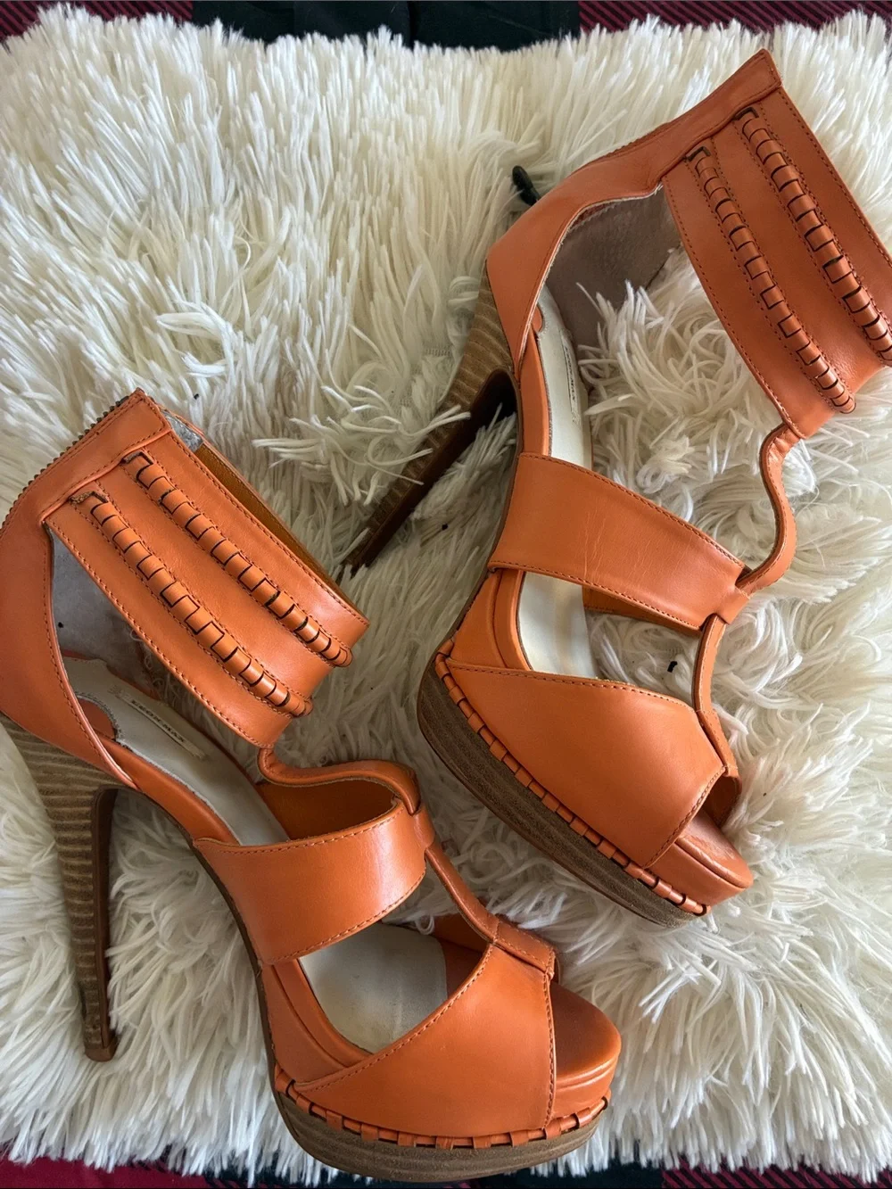 Leon maxOrange Leather T-Strap High Heel Sandals - Women's size 6