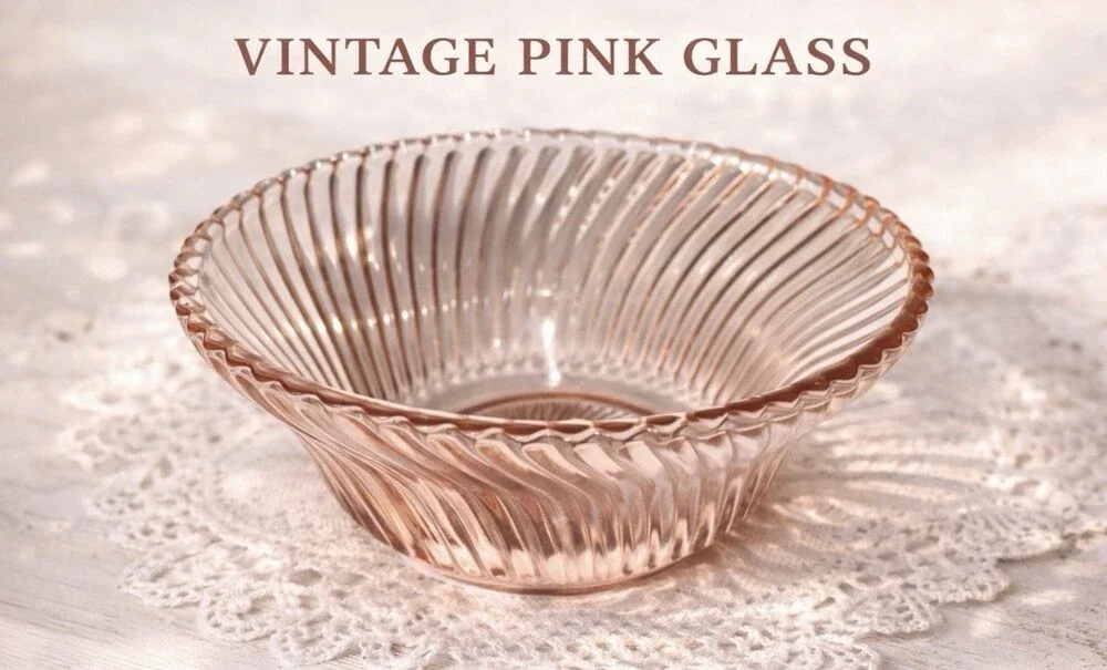 Vintage Pink Depression Glass Ribbed Swirl Serving Bowl 5” Berry Dish