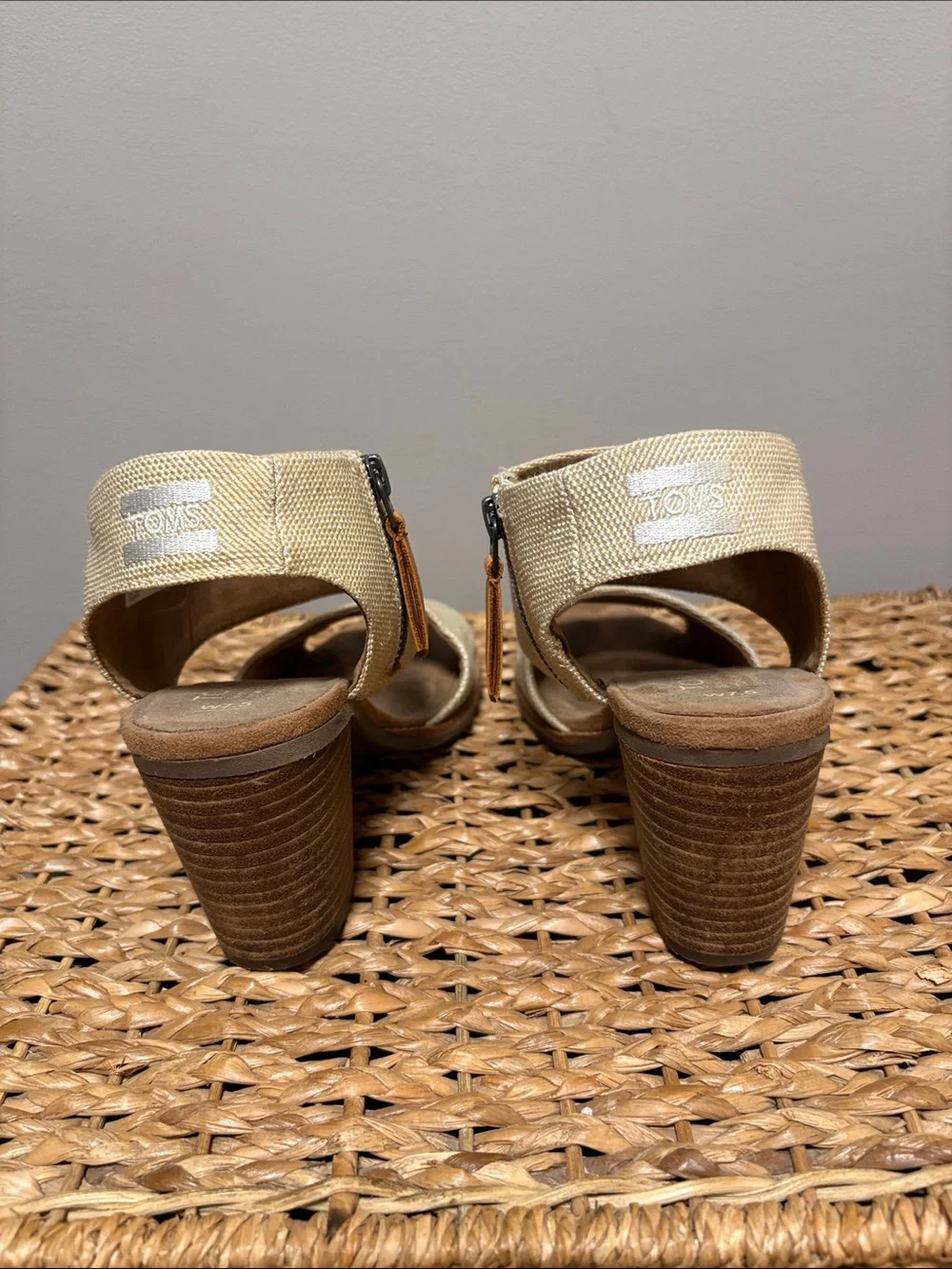 Toms Cream Canvas Dual-Strap Wedge Sandals