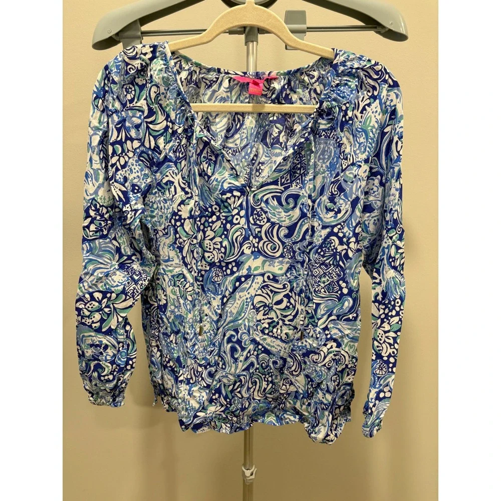 Lilly Pulitzer Willa Top Royal Purple 60 Animals Size Medium Long Sleeve Blouse