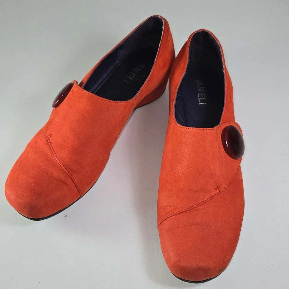 Unique Vaneli Orange Suede Wedge Shoes with Button‎ Accent Size 9N