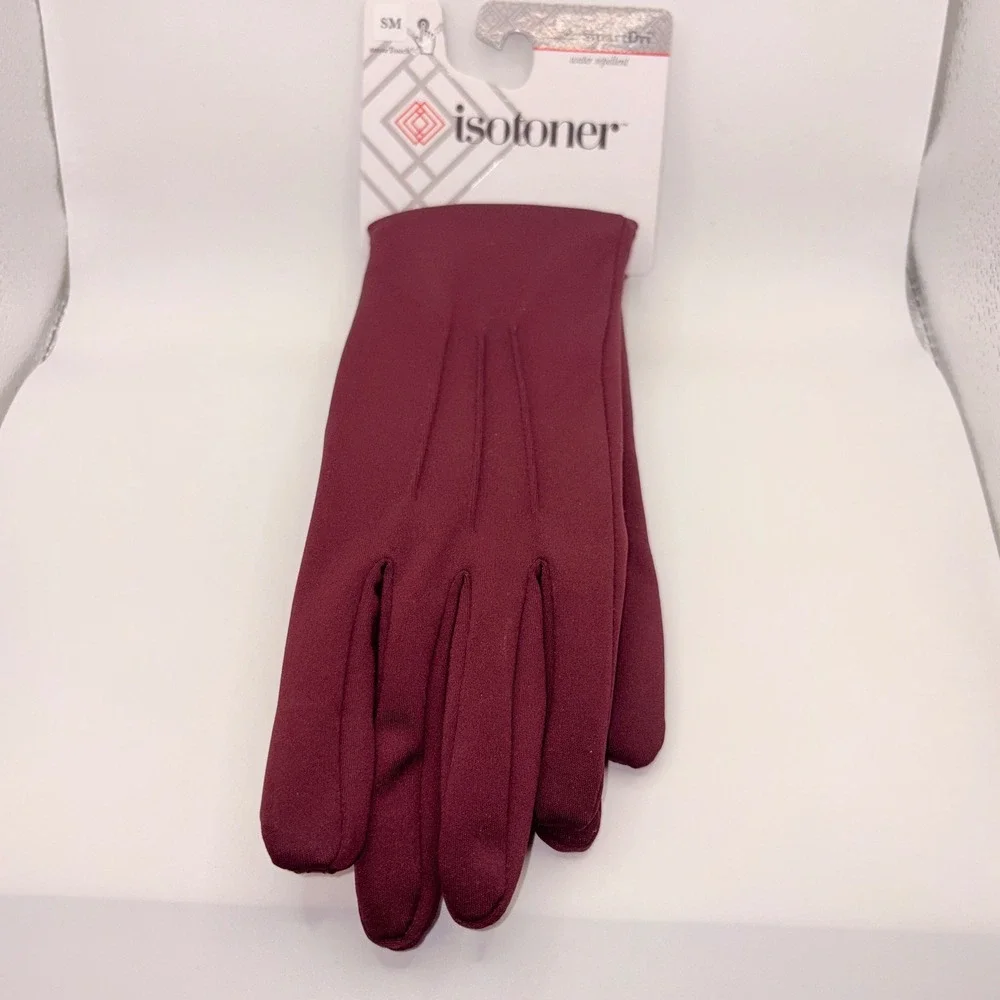 Isotoner Womens Burgundy smartTouch smartDri Water Repellent Gloves SM