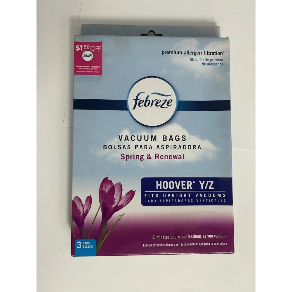 NEW Febreze‎ Vacuum Bags Premium Allergen Filtration 3 Pack Hoover Y/Z Upright