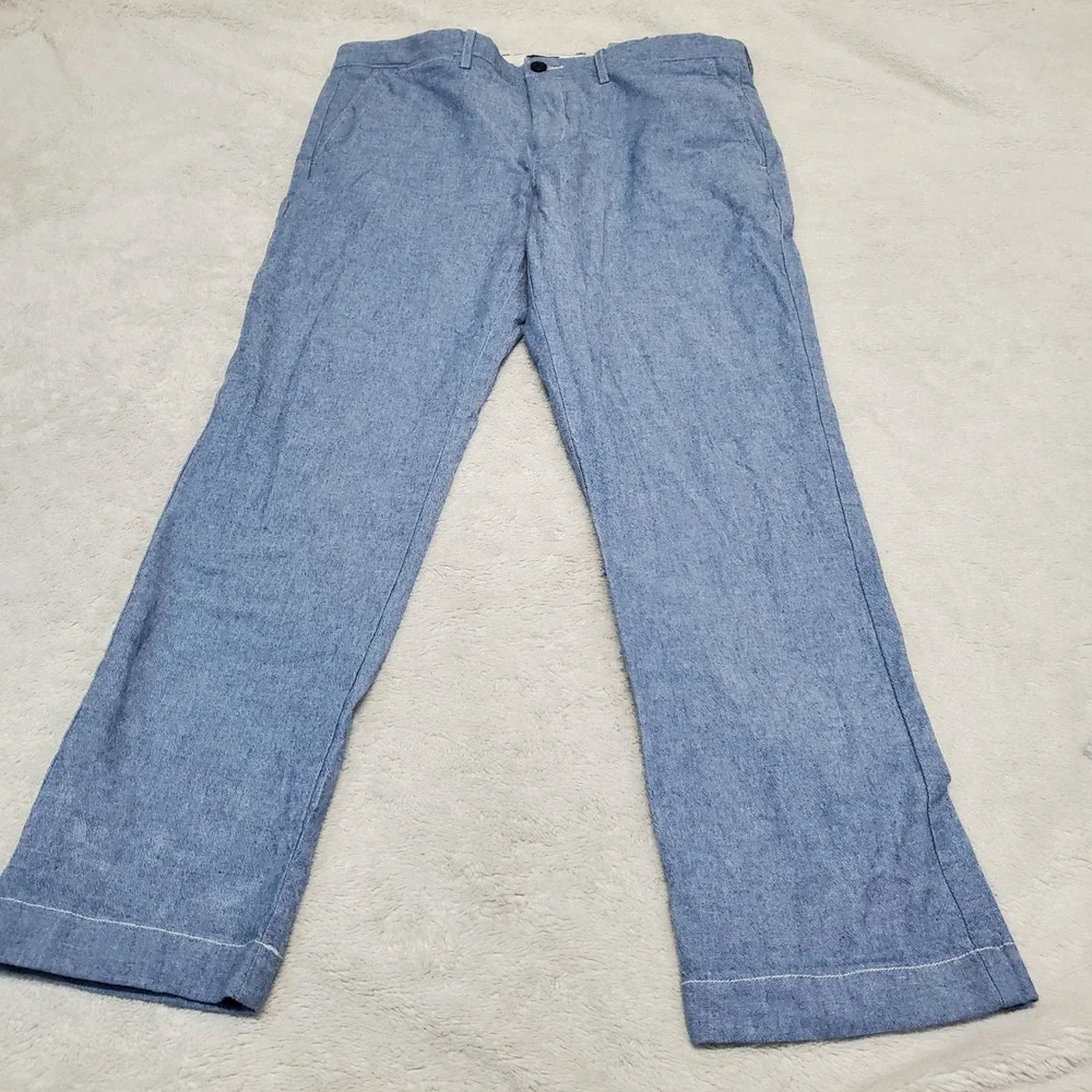J. Crew Blue‎ Cotton Mid Rise Pants Men 34x30 Classic Casual Minimalist Capsule