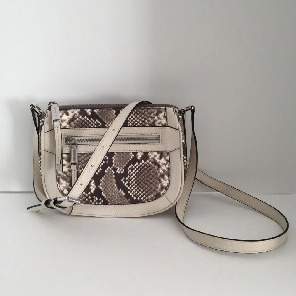 Michael Kors Julia MD Messenger Crossbody Purse Handbag Leather Snake Print NWT