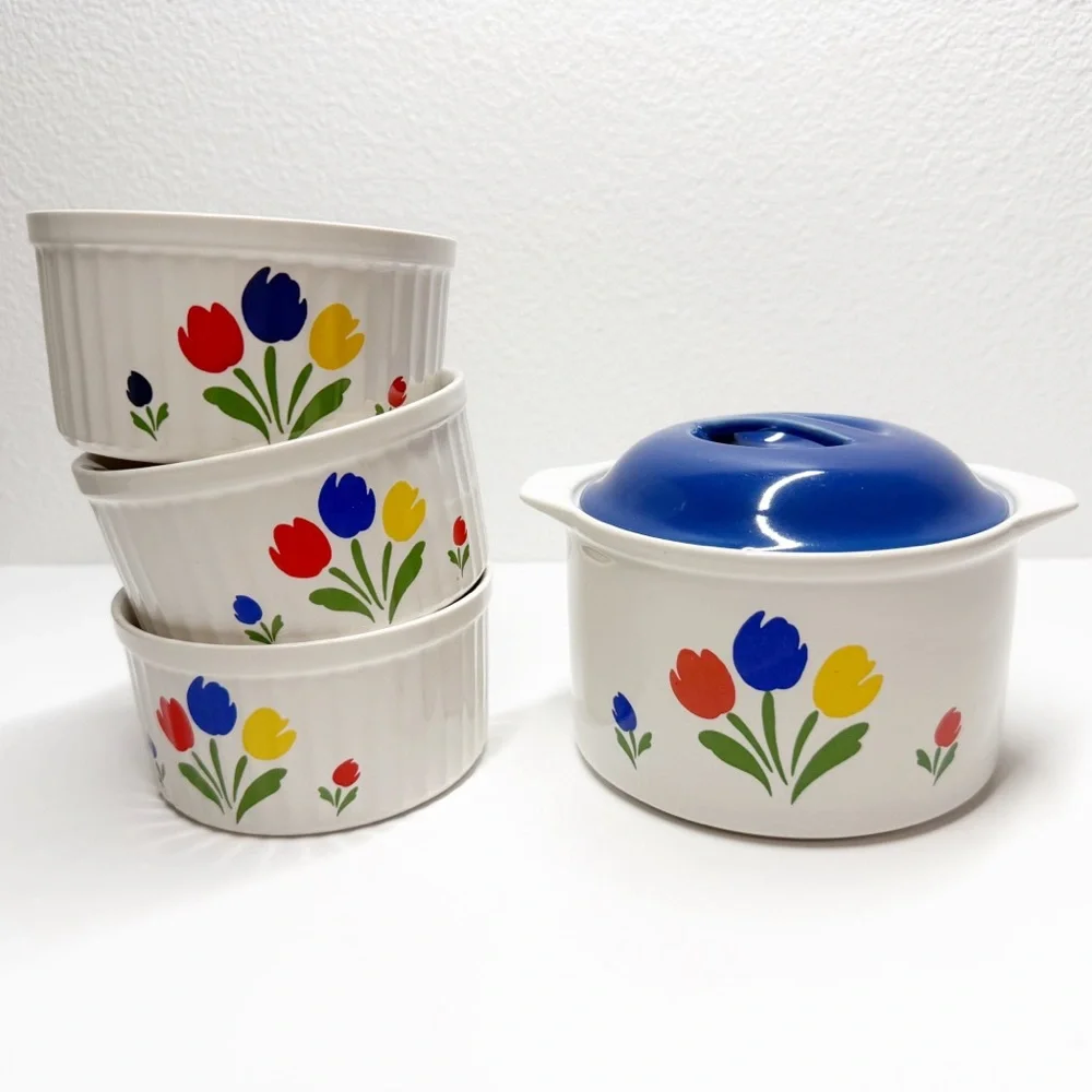 Vintage 80s Tulip Tyme Mini Casserole Dish & Ramekins